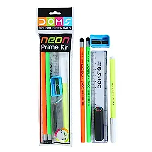 DOMS School Essentials Neon Prime Kit | Stationery Kit | 6 Assorted Items | Gifting Kit | (Pack of 20)